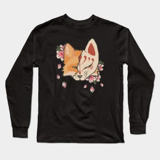 Kitsune Masked Fox Sakura Long Sleeve T-Shirt